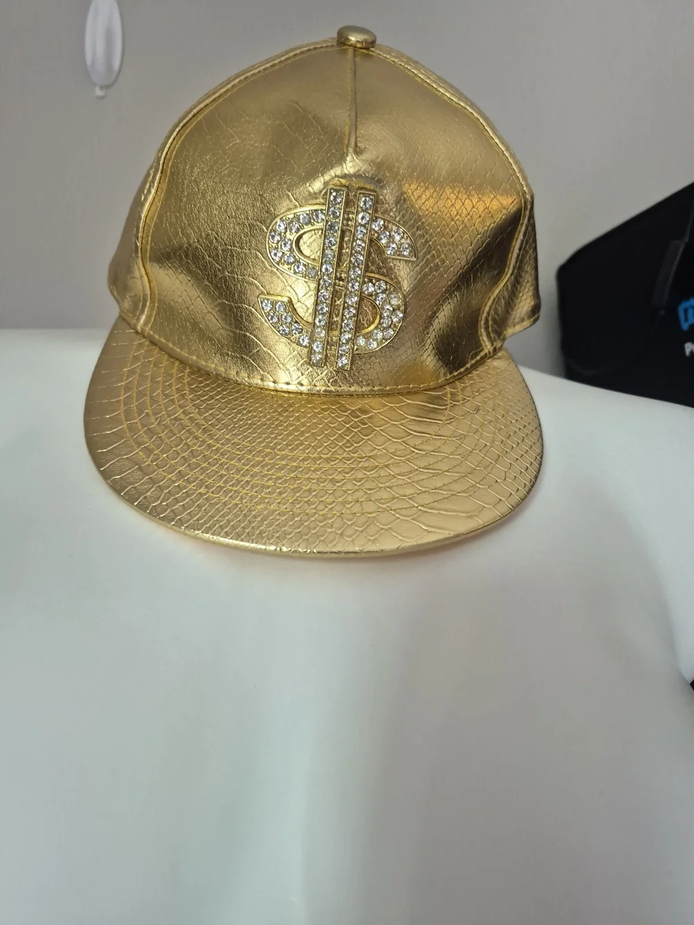 Men's Metallic Gold Rhinestone Dollar-Sign Snapback Hat